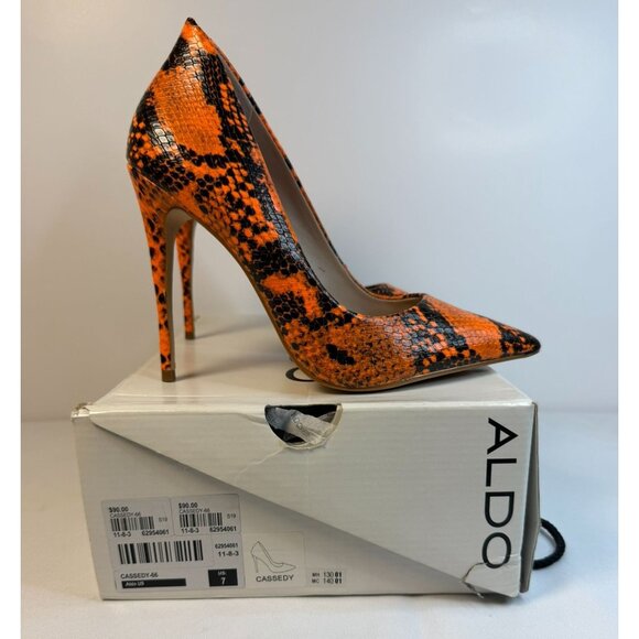 Aldo Cassedy Orange Snake Print Size 7 Pumps  Formal Stiletto High Heel - Picture 12 of 12